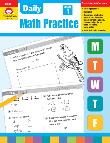 Daily Math Practice Grade 1 from Evan-Moor Workbook Curriculum Express