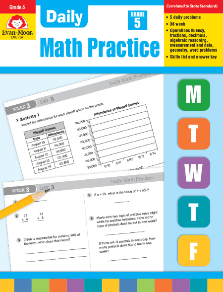 Daily Math Practice Grade 5 from Evan-Moor Workbook Curriculum Express