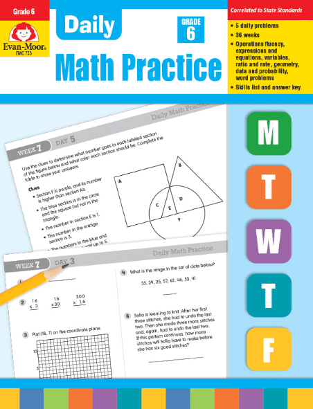 Daily Math Practice Grade 6 from Evan-Moor Workbook Curriculum Express